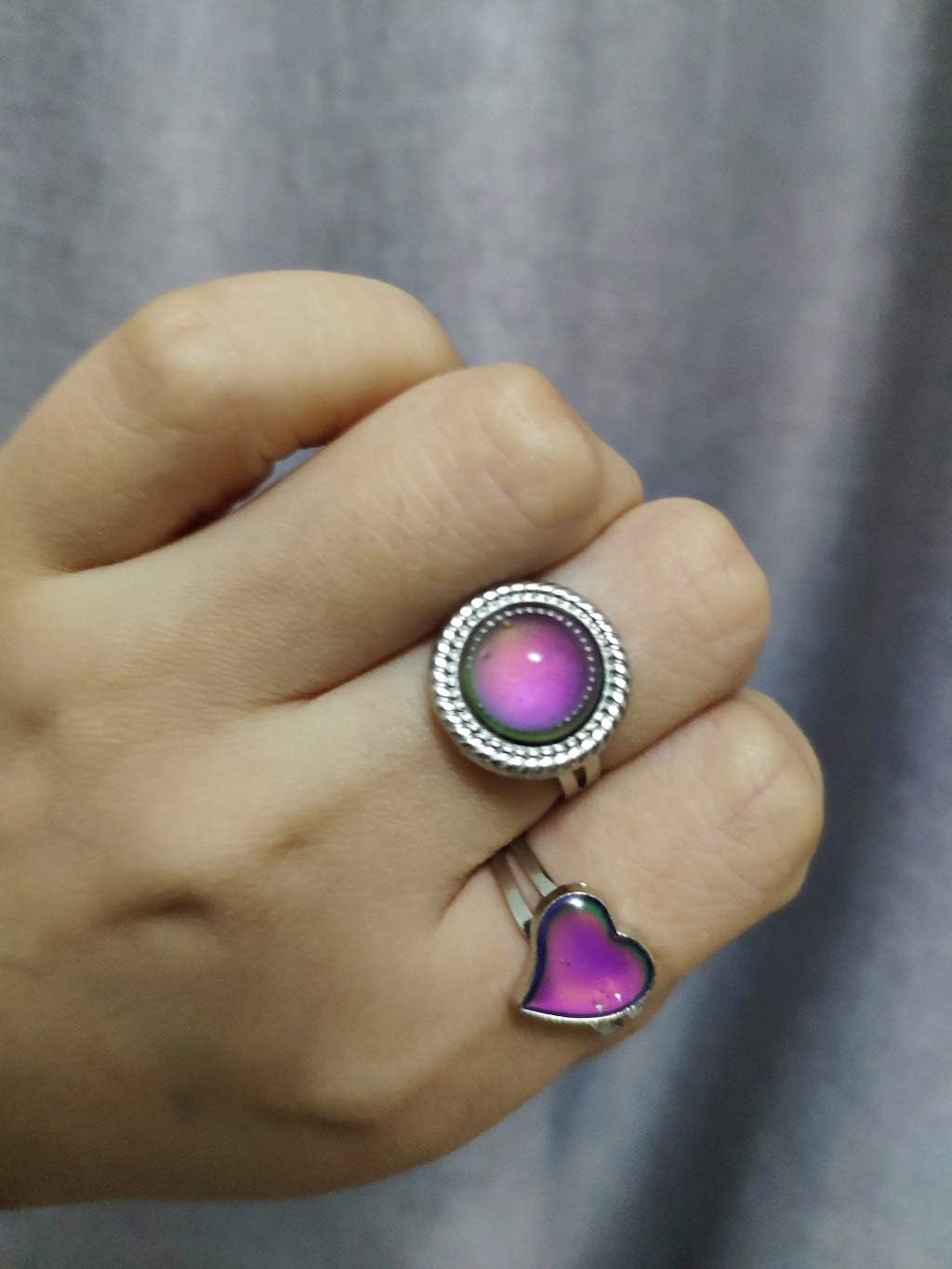 2 PCS Oval Mood Ring Retro Style Adjustable Finger Ring For lovers Friends-One size fits all
