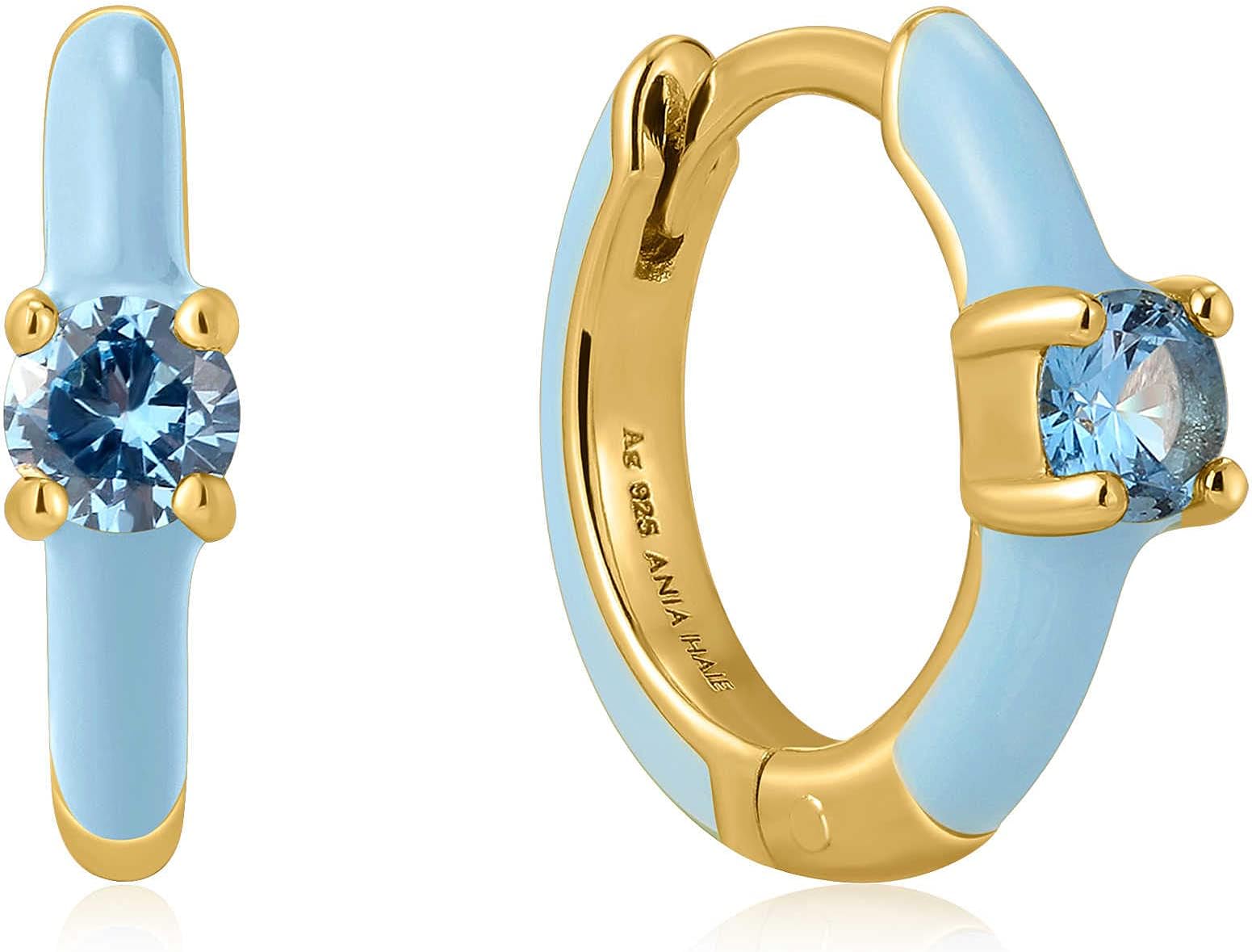 Teal Enamel Thick Silver Hoop Earrings E028-04H-T