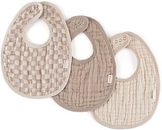 Itzy Ritzy Set of 3 Adjustable Baby Bibs - Ultra-Soft Triple-Layer Muslin for Drooling, Teething & Eating - Stylish Checkerboard Prints