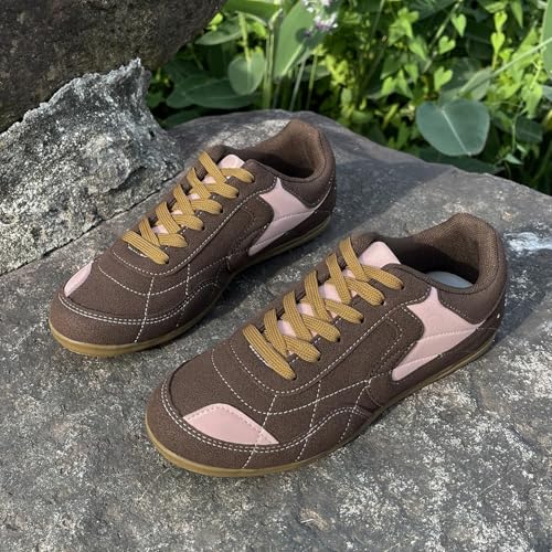 Women's Colorblock PU Leather Shoes Low Heel Round Toe Casual Flats Fashion Stitch Non Slip Lace Up Shoes for Walking 6