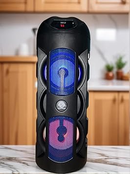 RGB Disco Light Bluetooth Tower Speaker, 30W, Wireless Stereo with Remote and Microphone, 6 Hours Playtime