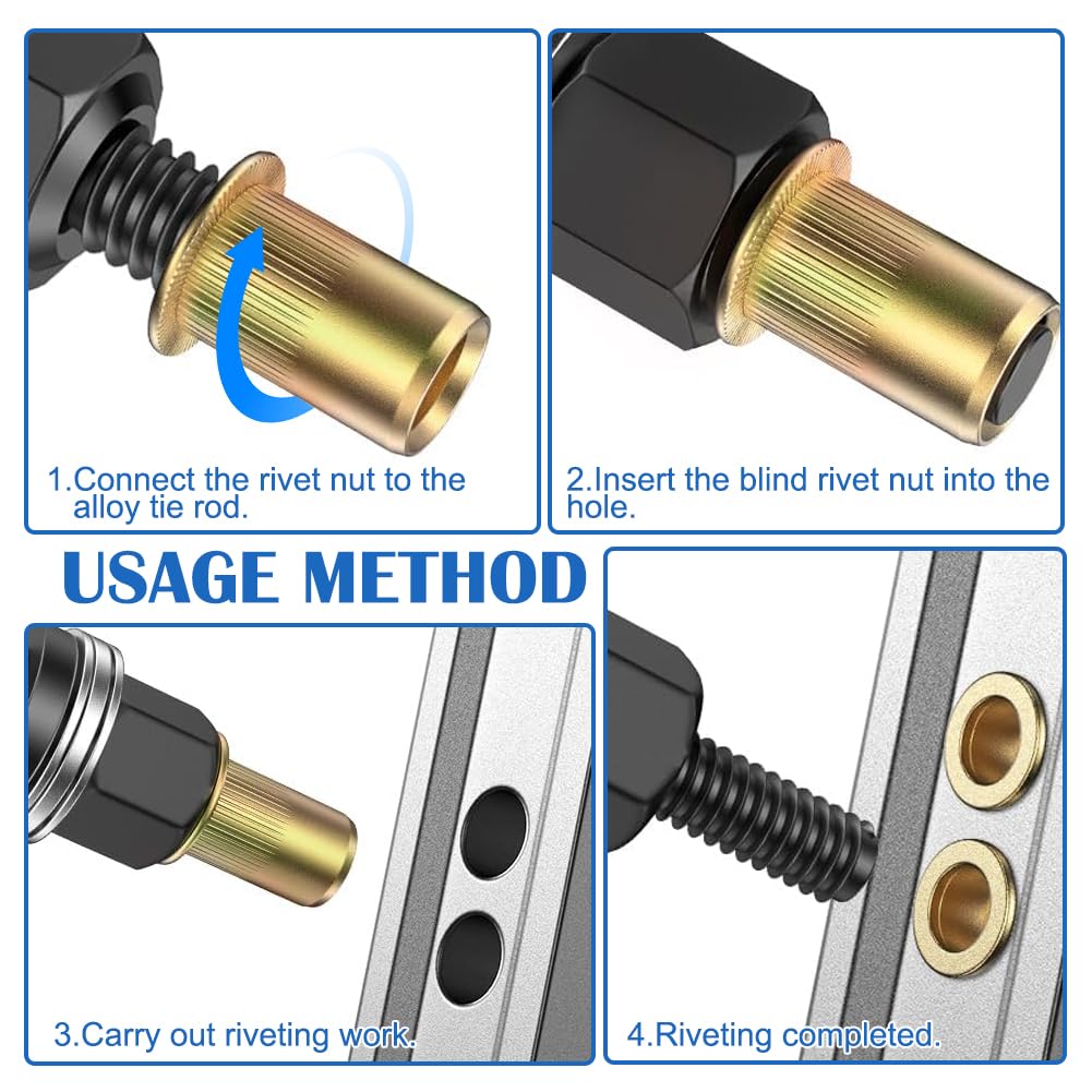 Lot de 6 pinces à écrou à riveter pour M3 M4 M5 M6 M8 M10 Écrous à sertir Pince à riveter Kit avec 66 écrous pour écrou à riveter manuel