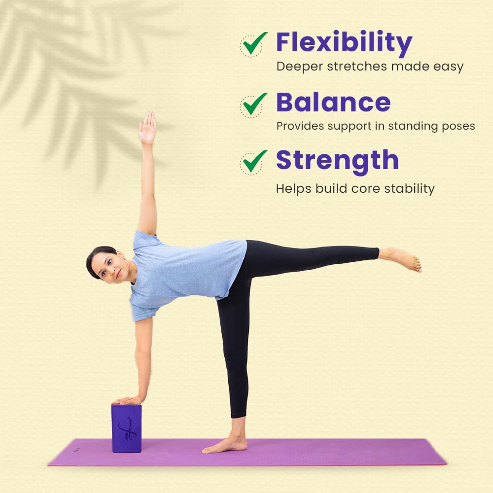 MeFree Yoga Blocks 2 Pack – EVA Foam Blocks for Support, Balance & Flexibility – Non-Slip, Lightweight Yoga Props for Stretching & Home or Studio Workout - Dark Purple 2