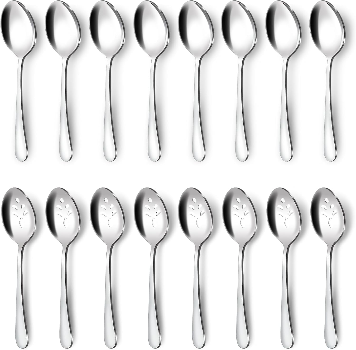BEWOS 16-Piece Serving Spoons Set - Set of 8 Serving Spoons, Set of 8 Slotted Spoons, 9.1-Inch Utensils Set for Parties, Stainless Steel, Dishwasher Safe, Large Spoon For Buffet
