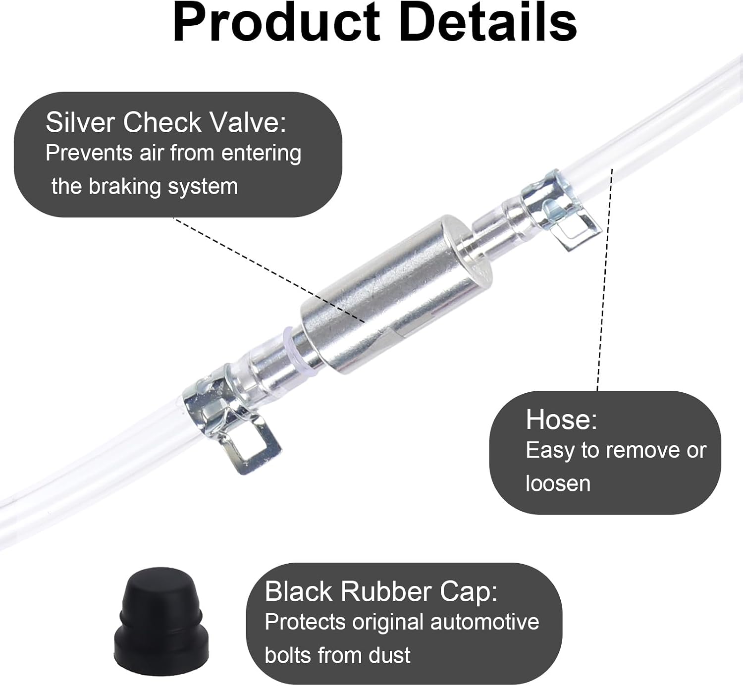 4 Sets Universal Brake Bleeder Hose Kit, One-Way Brake Bleeder Check Valve Tube Bleeding Tool with Metal Clamps Accessories for Car Motorcycle Bike DIY Service and Maintenance
