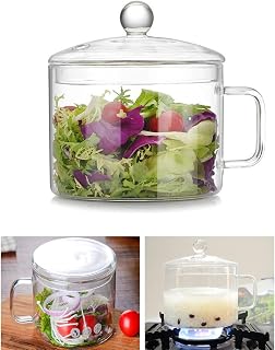 Glass Cooking Pot - 1.5L/50oz Clear Glass Cooking Pot, Saucepan, Simmer Pot With Lid, Easy Grip Handles, Made from Oven, Microwave, Safe for Pasta Noodle, Soup, Milk, Tea