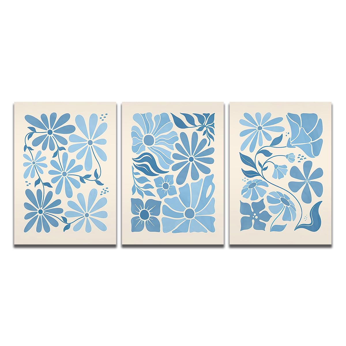 Generic Blue Flower Market Set of 3 Prints, Blue Wall Decor, Boho Botanical Flowers Market Poster, Botanical Print Set, Minimalist Flower Wall Art Picture Home Decor(8x10inchs，Unframed)