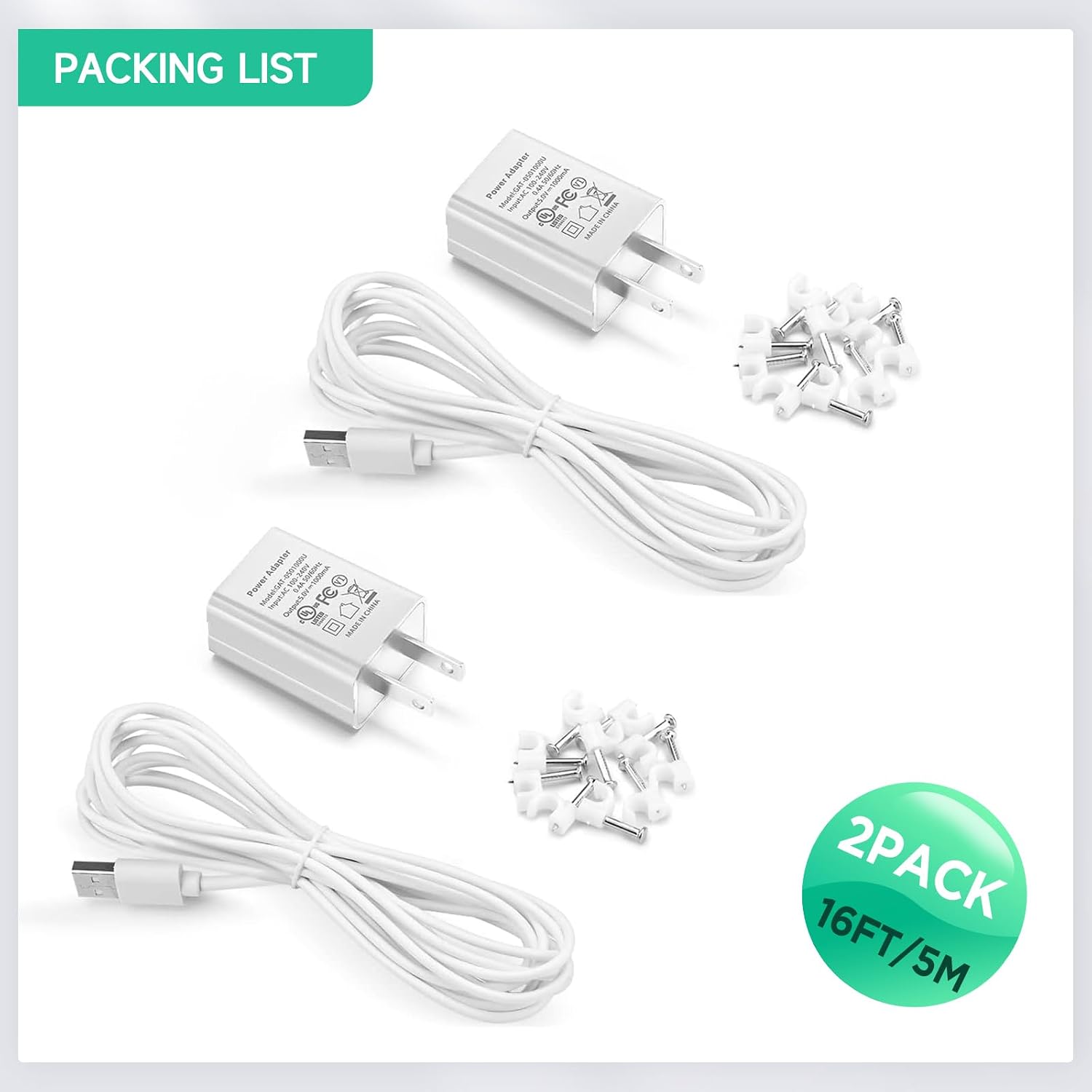OLAIKE (2 Pack) 5m/16ft Charge Cable for Ring Stick Up Cam Battery/Plug-in & Ring Spotlight Cam Battery, Weatherproof Power Adapter Keep Charge Your Camera (No Camera), White