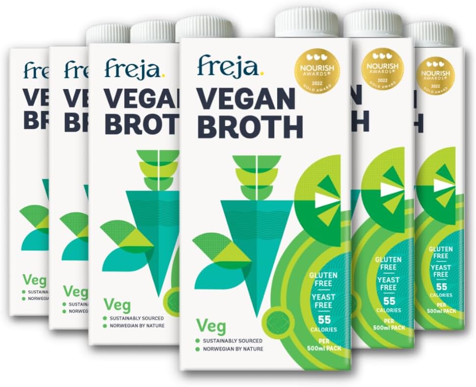 Gourmet Vegan Broth | Plant Based Premium Vegetable Broth | Clear Liquid Bouillon, not from Vegetable Stock Cubes, Powder or Concentrate | Low Calorie | Yeast, Dairy & Gluten Free | 6 x 500ml