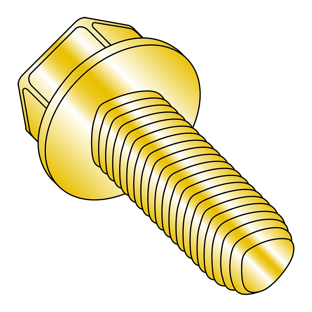 Small Parts 3724RWY Steel Thread Rolling Screw for Metal, Yellow Zinc Plated, Hex Washer Head, 3