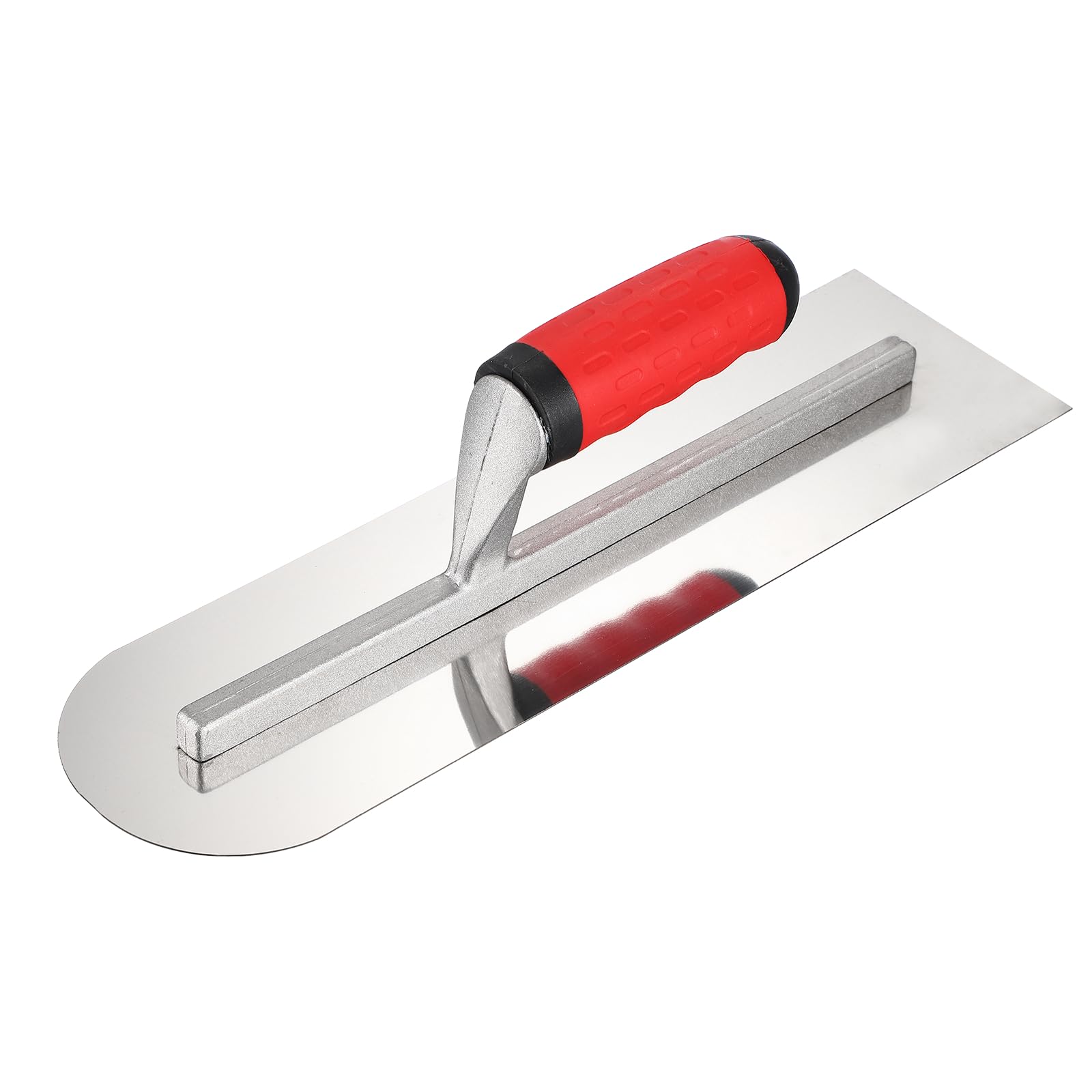 sourcing map Single Round Drywall Trowel 35cm x 10cm, 420 Stainless Steel Concrete Finishing Trowel Art Paint Plastering Hand Tools with TPE Grip, for Concrete Cement, Silver