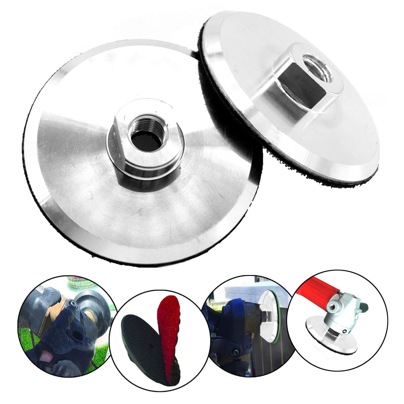 2pcs 4 Inch Aluminium Backer Pad with 5/8”-11 Thread Hook and Loop Backing Pad for Polishing