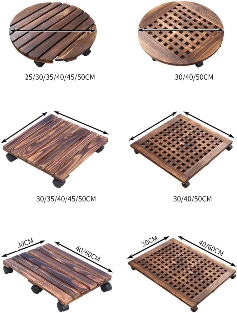 Plant Trolley Plant Pot Trolley,Plant Pallet Cart Wooden Plant Stand Round Planter Trolley Indoor Outdoor Rolling Tray Coaster Flower Pot Mover Plant Pot Saucers