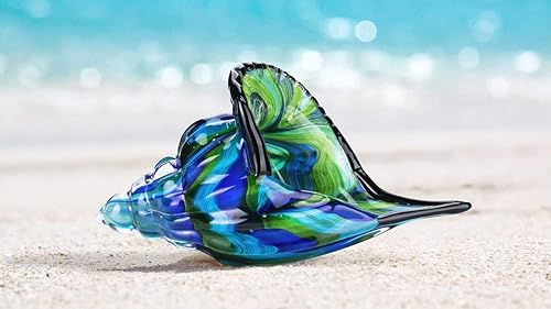 Miniatura 6 de Caracola de cristal, figura de cristal de arte de concha de mar soplada a mano, hermosa decoración del hogar, pisapapeles de cristal