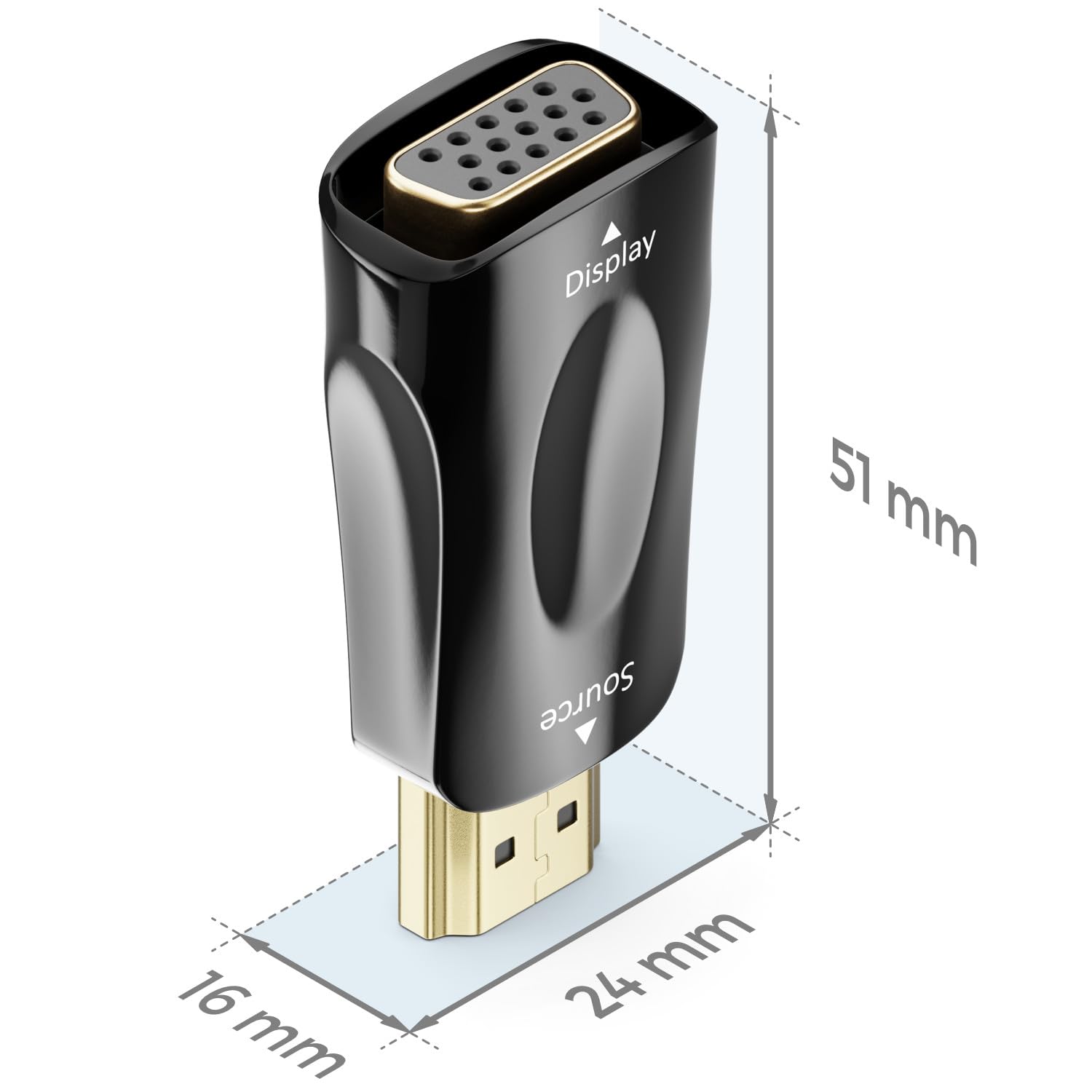 deleyCON Adattatore Convertitore HDMI (Sorgente) a VGA (Display) - 1080p Full HD - (per Monitor/Beamer/Proiettore VGA) - per PC/Computer/Laptop a Monitor/Beamer - Nero
