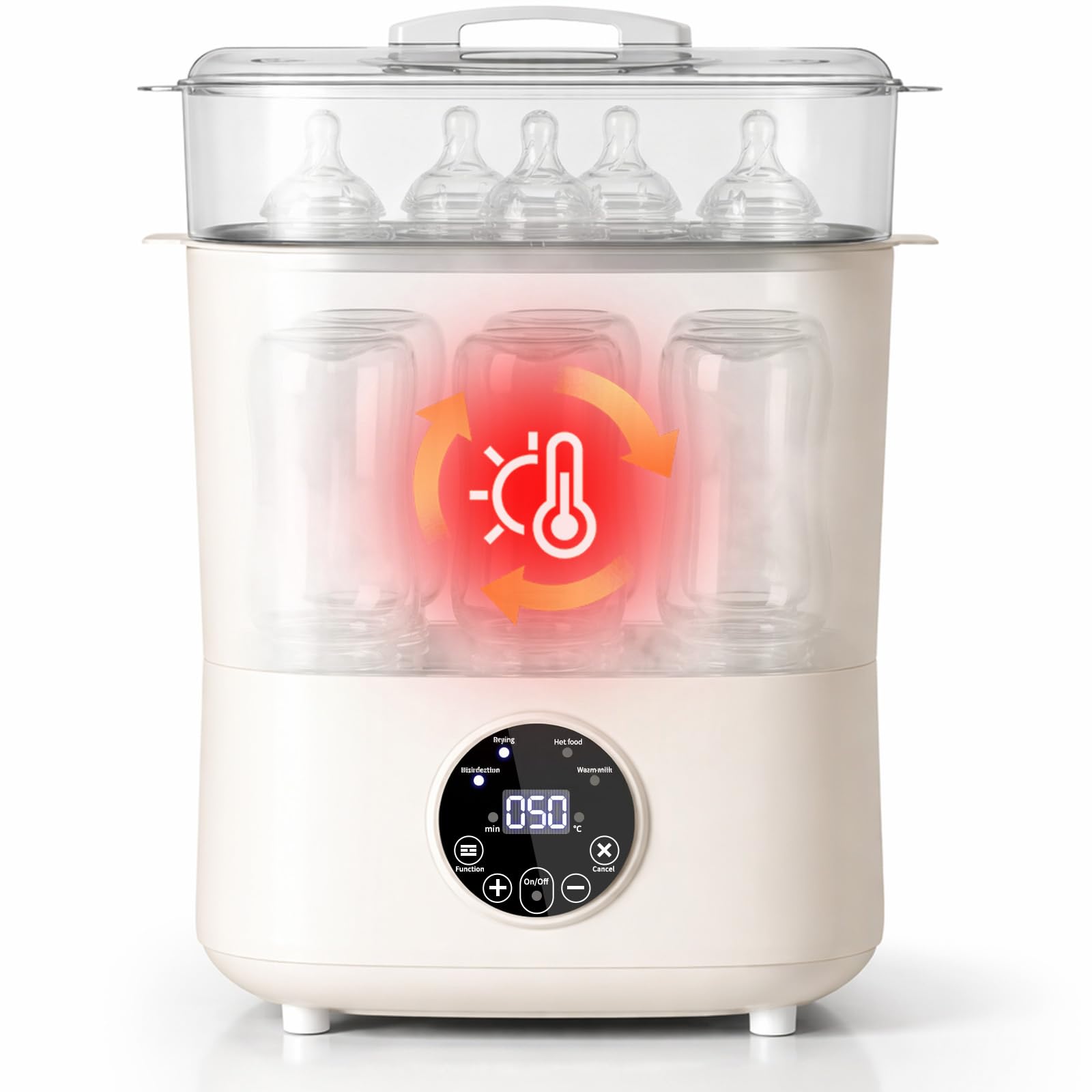 Baby Bottle Steriliser and Dryer, 4-in-1 Steam Steriliser & Dryer for Baby Bottles, Breast Pump Part, Pacifiers, and Utensils, Large Capacity, Double Layer Storage for 5-8 Bottles, Automatic Shut-Off