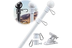 5ft Stainless Steel White Flag Pole Tangle Free Kit for Truck Yard House