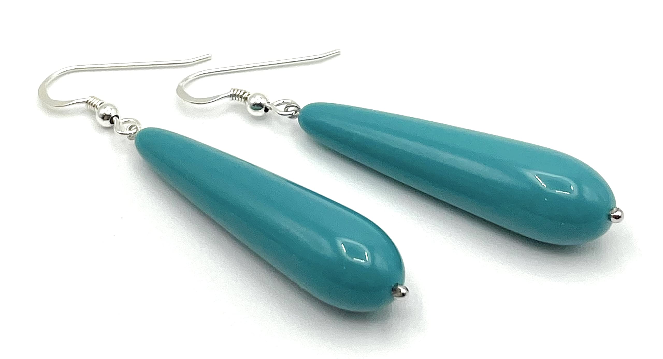 Pendientes Colgantes de Plata 925 y Lagrimas Turquesas, Joyas Artesanales, Regalo para Mujeres