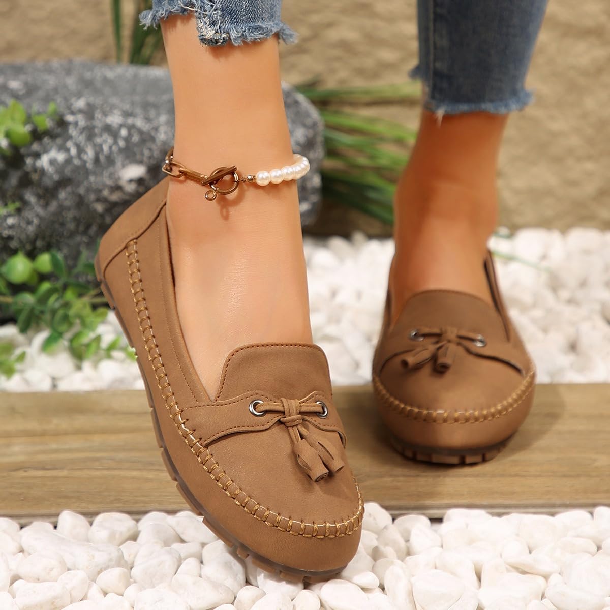 Mocasines vintage cómodos de piel de ante para mujer, zapatos planos ortopédicos suaves de ajuste ancho con soporte de arco, mocasines transpirables para conducir