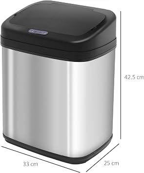 HOMCOM 20L Automatic Sensor Dustbin Waste Bin Stainless Steel 33*25*42.5CM
