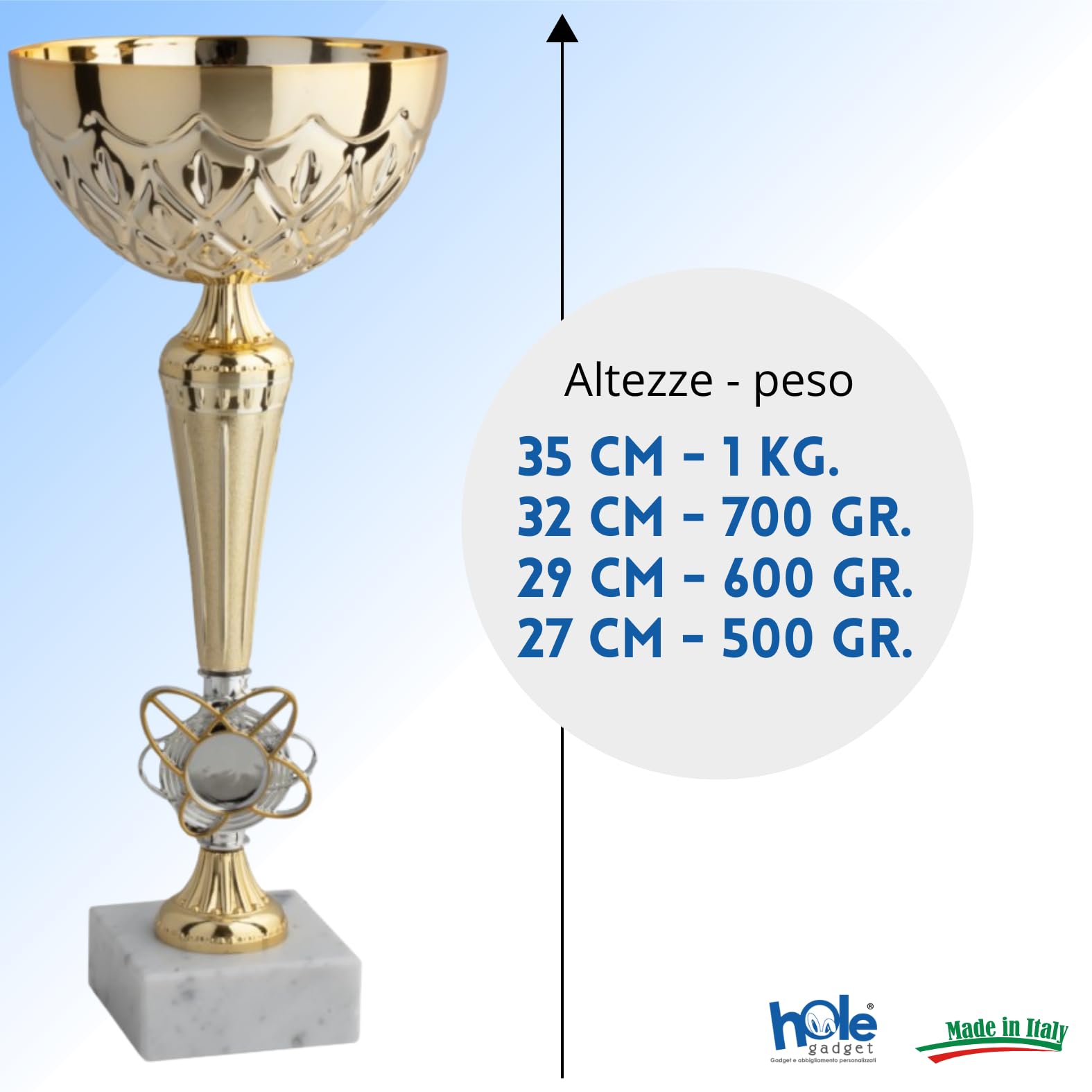 Coppa Trofeo Personalizzabile 35, 32, 29, 27 cm Singolo o Set Tutti Gli Sport, Calcio, Calcettto, Tennis, Basket, Padel, Fantacalcio, Premiazioni cod 13.051
