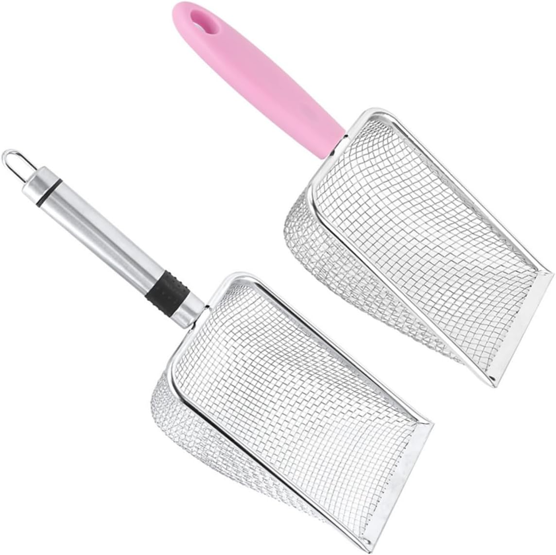 Stainless Steel Cat Litter Scoop Mesh Metal Scooper Small Holes Deep Shovel for Litter Box Pet Cat and Kitten Waste Removal Tool 2pcs