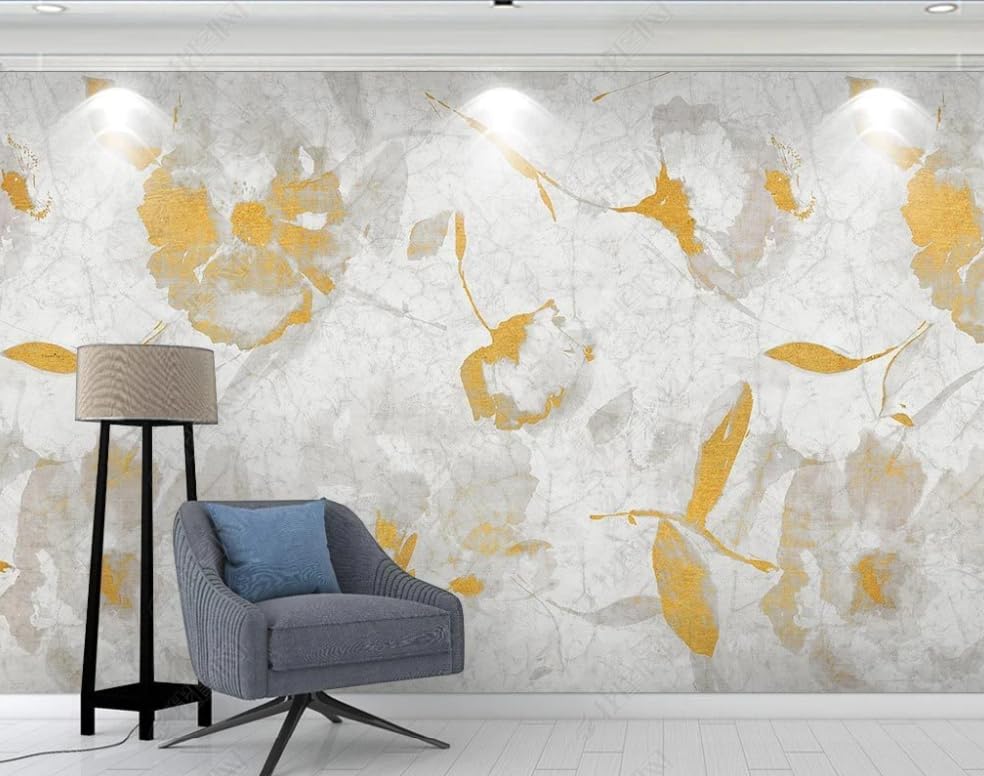 Peinture à l'huile dorée papier peint intissé panoramique haut de gamme pour chambre
