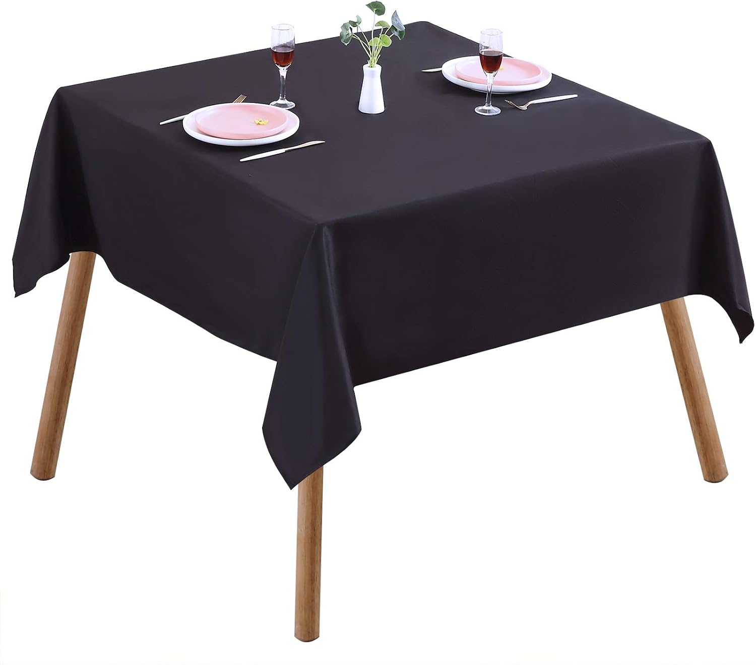 Surmente 52 x 52 Tablecloth Polyester Square Table Cloth for Kitchen Dinning Party Wedding Rectangular Tabletop Buffet Decoration (Black)