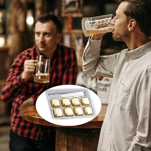 Edelstahl-Eiswürfel-Set mit Silikonklemmen für Wodka und Tequila, Whiskey, Gold, 8-teiliges Whiskey-Stein-Edelstahl-Set