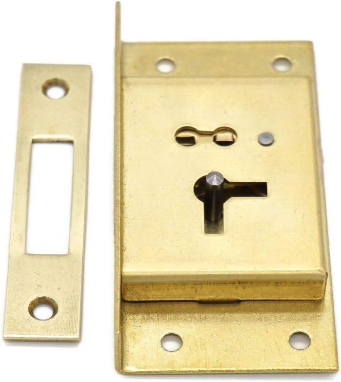 Half Mortise Chest Lock Half Mortise Cabinet Furniture Lock Premium Quality Made of Heavy Duty Brass - Large Antique Lock With Cast Brass Strike Plate - With 2 Keys - Drawer Locks and Right-Hand Doors