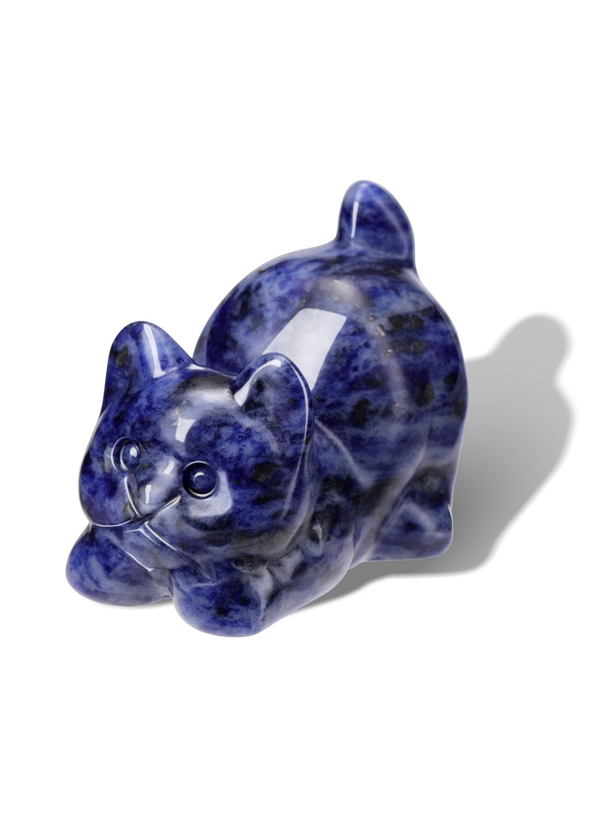 Figurine chat en sodalite bleue pour déco de bureau JSDDE