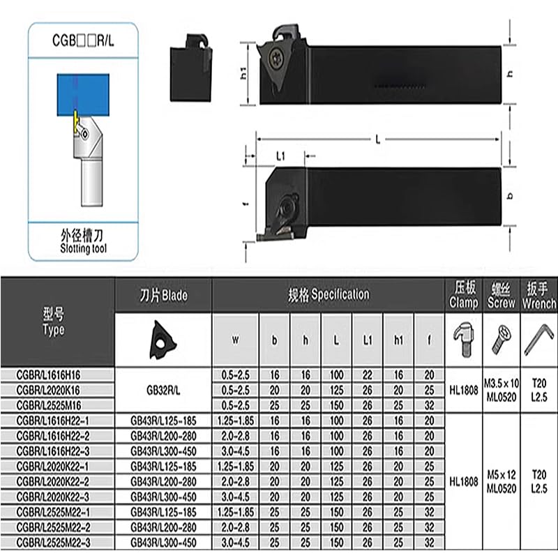 1pc Grooving Turning Tools Holder CGBR 2020K16 for GB32R Carbide Inserts Lather CNC Machine Bar Boring BOR Cutting Tools(CGBL1616H16)