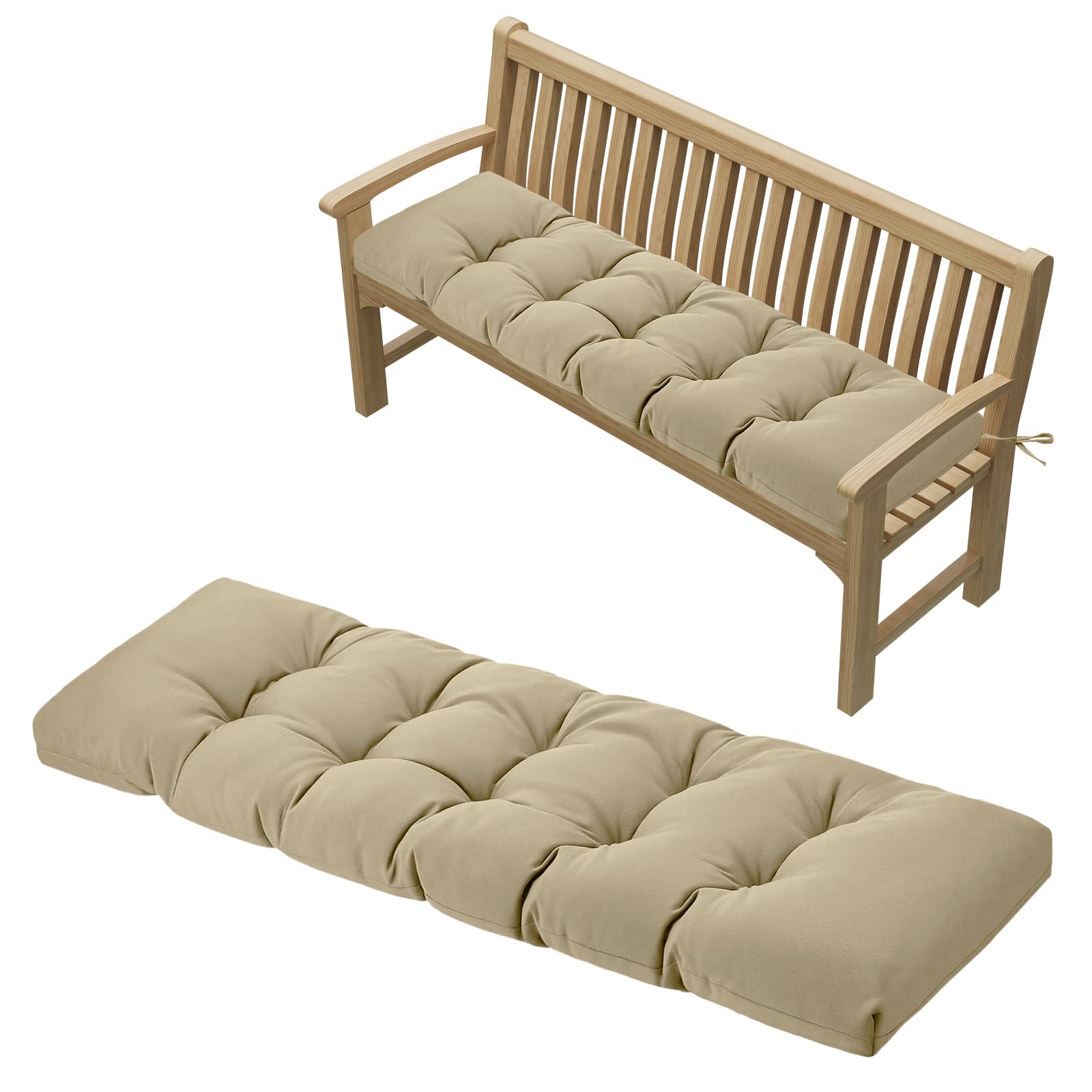 PRIMEPATIO Outdoor Garden Bench Cushion, 8cm Thick Tufted Waterproof Long Bench Seat Pad with Ties, Replacement Cushion for Patio, Lawn & 3 Seater Loveseat Furniture, 143x52cm, Dark Grey — view 15