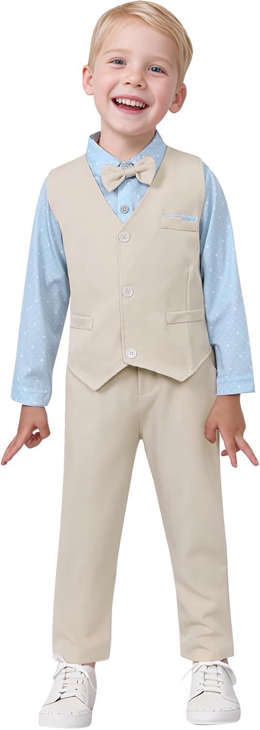 nilikastta Toddler Baby Boy Clothes Suit Gentleman Wedding Outfits Formal Dress Shirt/Bowtie/Vest/Suspender Pants 1-9 Years - Image 3