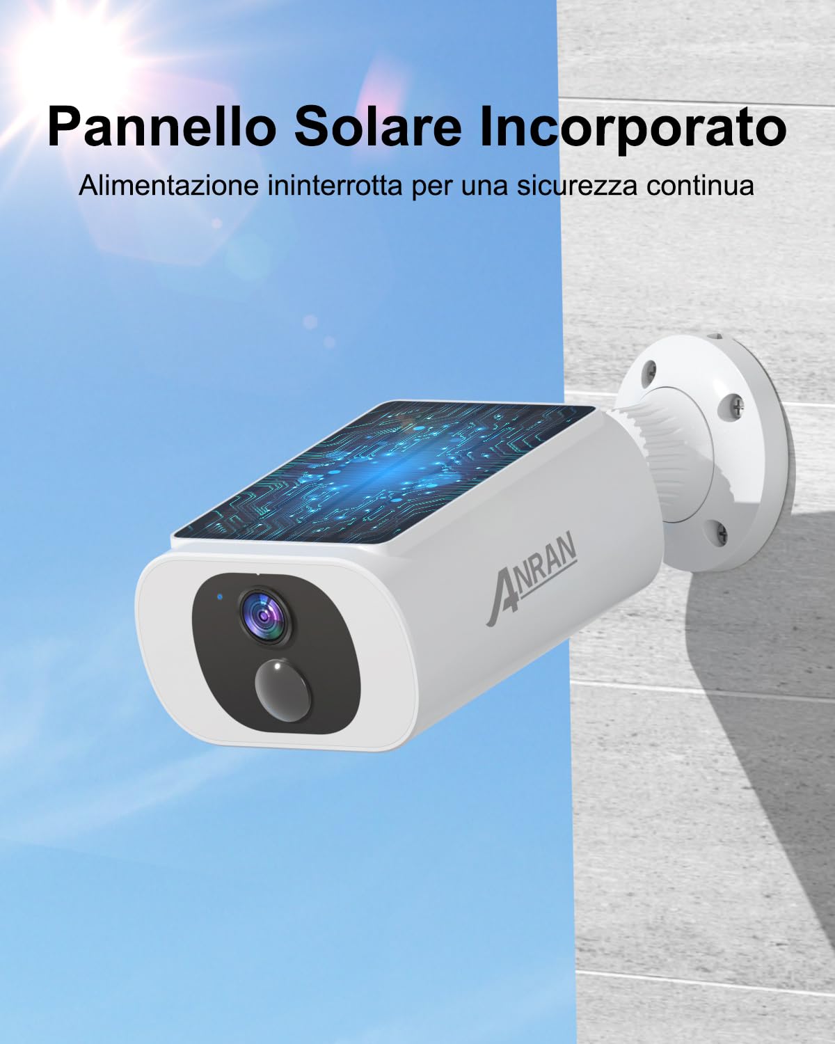 ANRAN Telecamera Wi-Fi Esterno Batteria Senza Fili Con Solare Pannello | 3MP Videocamera Sorveglianza con Visione Notturna a Colori, Rilevamento del movimento, Audio Bidirezionale, Alexa Supporta,C3
