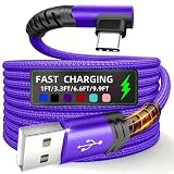 USB A to USB C Cable 3.3FT/6.6FT, 1 Pack Type C Charger Cord 66W Right Angle Braided Fast Charging Data Transfer Cable (Purple,1m=39.37inch=3.28ft)