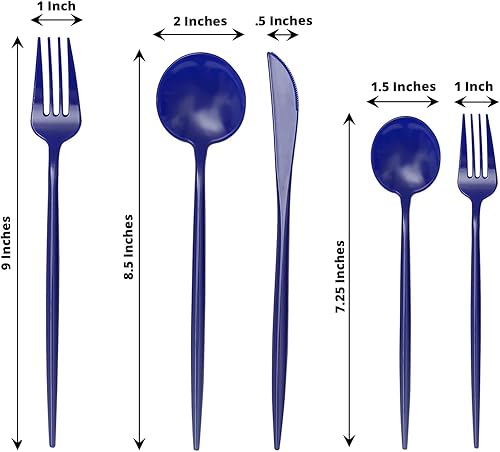 Miniatura 3 de Tableclothsfactory Juego de 50 cubiertos de plástico resistente, color azul real, cubiertos elegantes desechables de primera calidad
