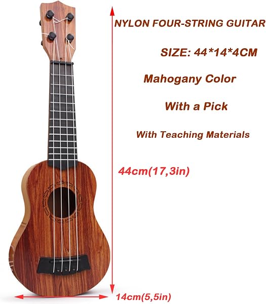 Chitarra Giocattolo per Bambini, Tuwyii, Ukulele Bambini, Chitarra Giocattolo, Mogano 44cm - 3