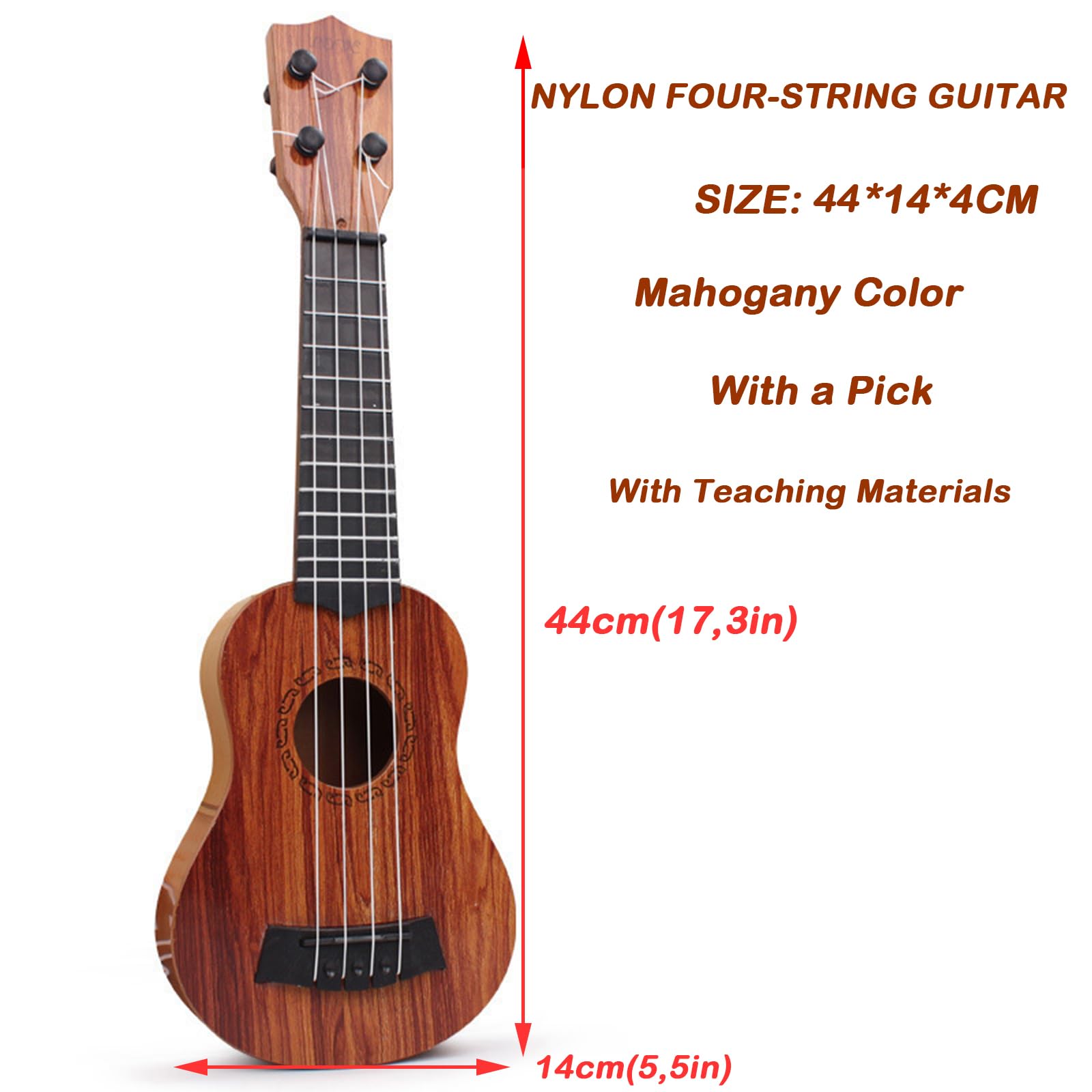 Chitarra Giocattolo per Bambini, Tuwyii, Ukulele Bambini, Chitarra Giocattolo, Mogano 44cm