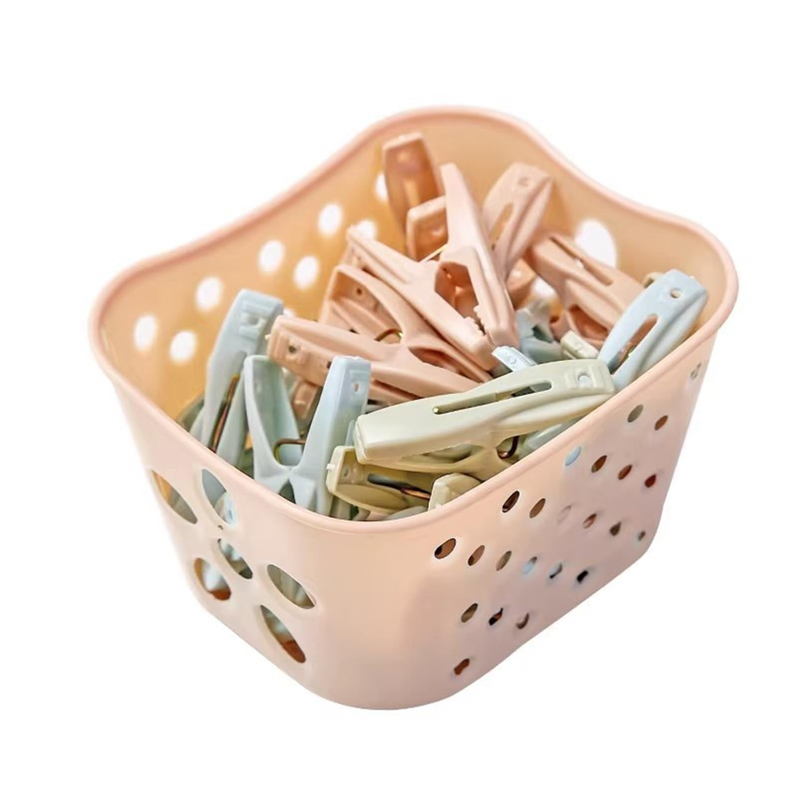 Plastic Clothes Pegs 30Pcs Plastic Clothes Pegs Laundry Pins Storage Organizer Quilt Towel Clips Spring With Basket(Light pink)