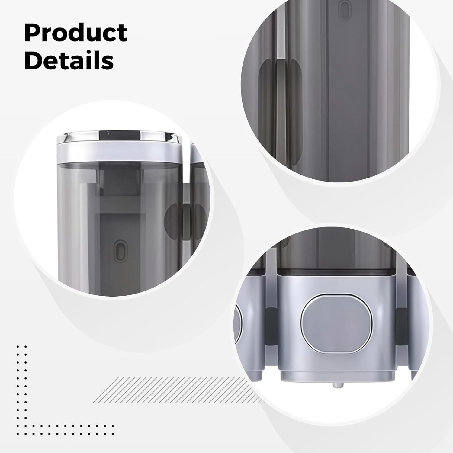 No Drill Required 3-Chamber Shower Dispenser, Shampoo and Conditioner Holder, Wall Mounted Silver Pump for Home and Hotel Bathrooms