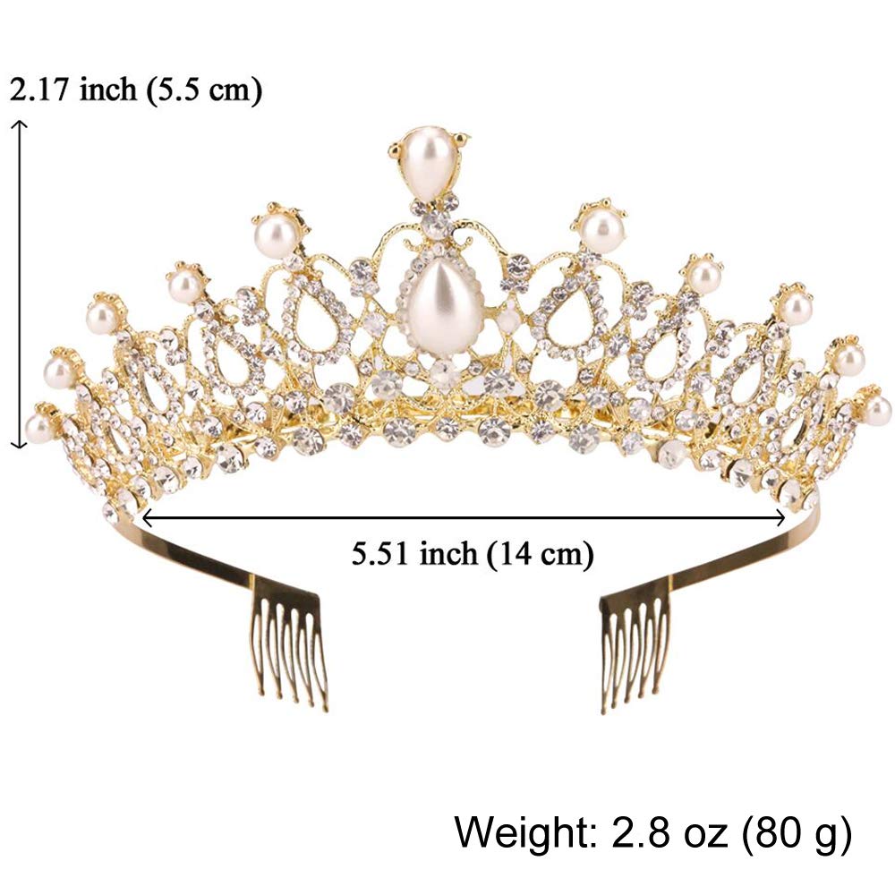 Pearl Rhinestone Tiara with Comb End, Gold