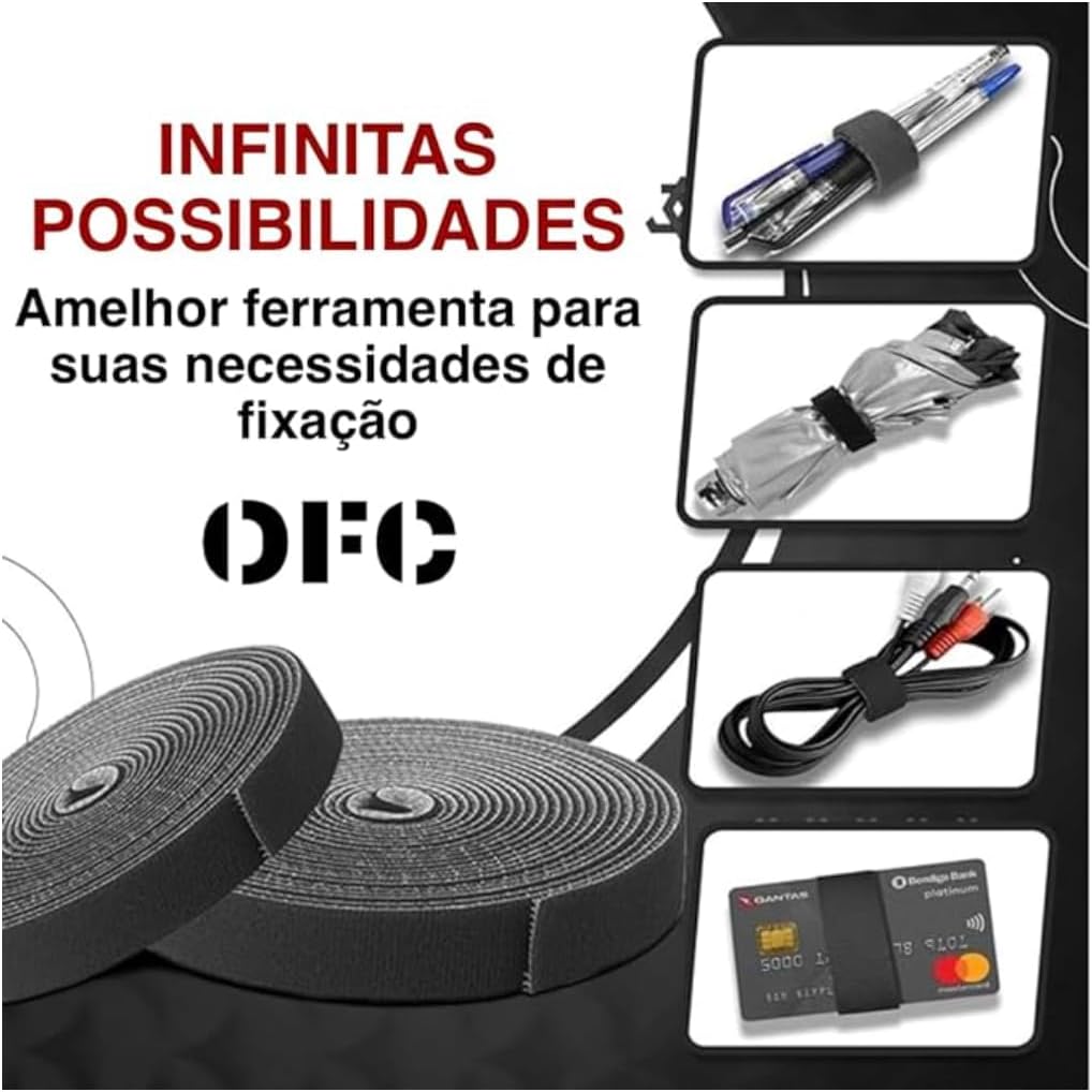Organizador De Fios Fixação Extrema Rolo prendendo laços de cabo reutilizáveis, premium gravatas de cabo ajustáveis de 5 metros 10mm de largura (Preto) Organizador De Fios Fixação Extrema Rolo prendendo laços de cabo reutilizáveis, premium gravatas de cabo ajustáveis de 5 metros 10mm de largura (Preto)