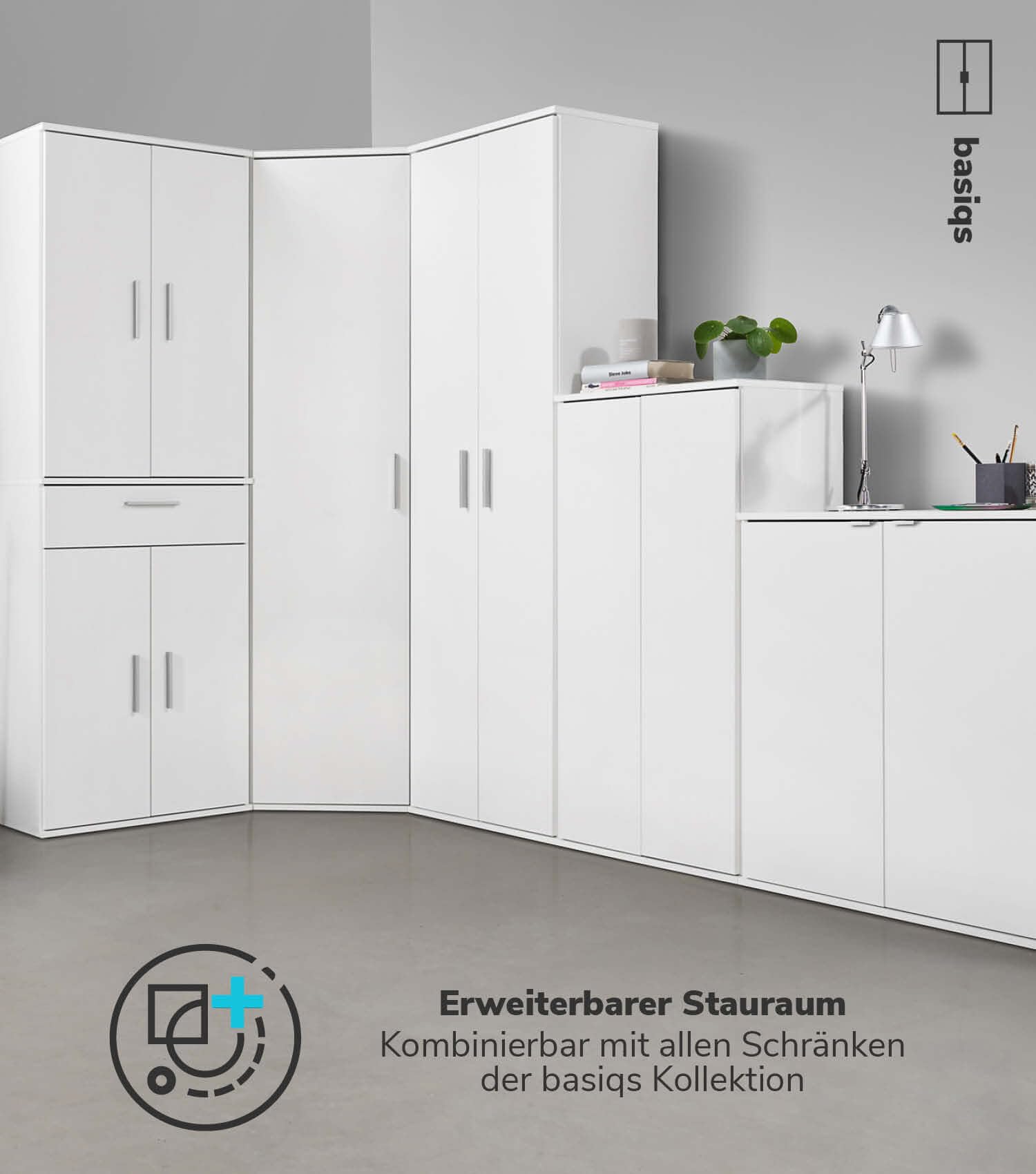 mokebo® Mehrzweckschrank Set 2-teilig 'Die Allzweckwaffe', Schrank-Set mit Aktenschrank & Besenschrank in Betonoptik BZW. Grau, auch als Moderne Wohnwand
