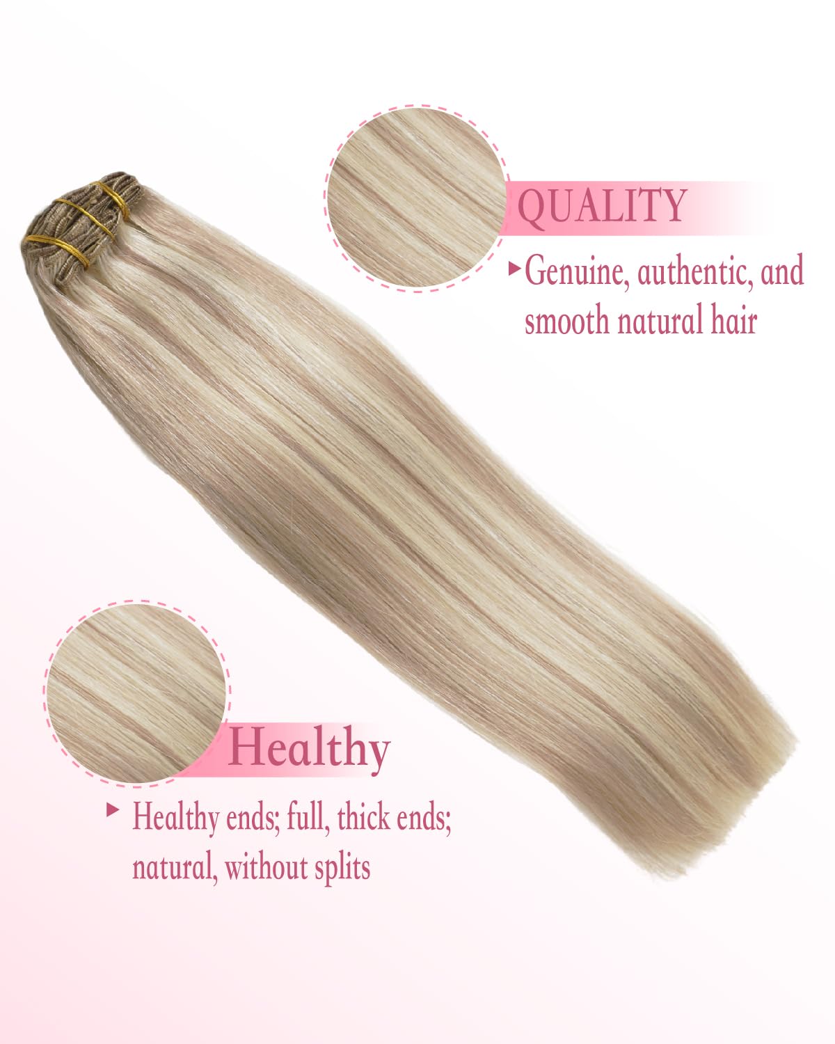 Sindra Clip in Extensions Echthaar Real Human Hair Remy Hair Extension Clip in Haarverlängerung Natürliche 35cm 6pcs 100g Aschblond mit Platinblond Blond C18P613 14Zoll