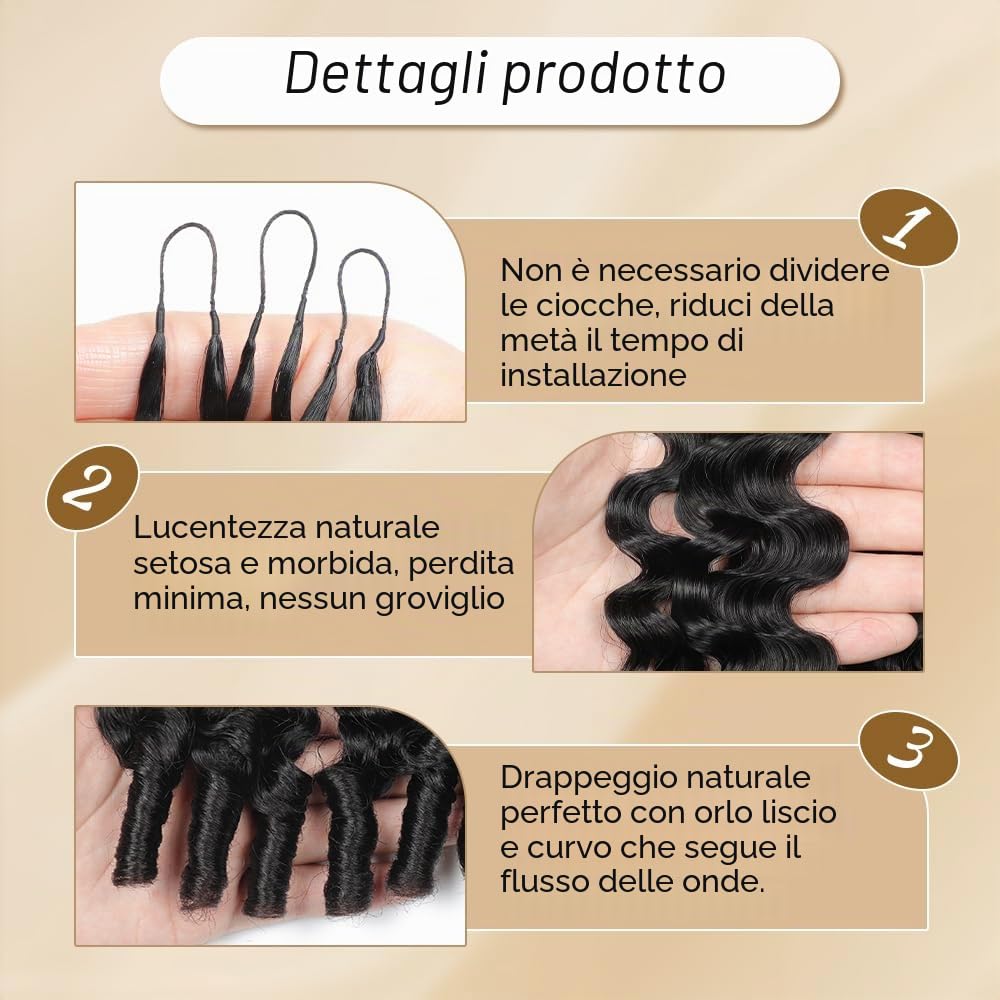 Renyarch Feather Crochet Human Hair - Extension Capelli Veri Burmese Curly Pre-Separati per Donne Nere, 2 pezzi 50g Crochet Braids Water Wave Nodi Invisibili, 16 pollici 1B Nero Naturale