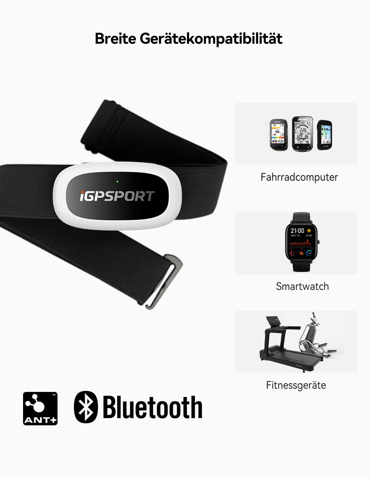 iGPSPORT HR50 Herzfrequenzmesser, Wasserdicht Brustgurt Pulsmesser Bluetooth ANT+ für Radfahren Laufen Joggen Yoga Fitness