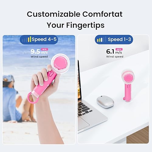 Miniatura 3 de AIRMATE Ventilador de mano portátil, 5 velocidades de viento ajustables, batería de 3000 mAh recargable, motor duradero, viento súper potente de