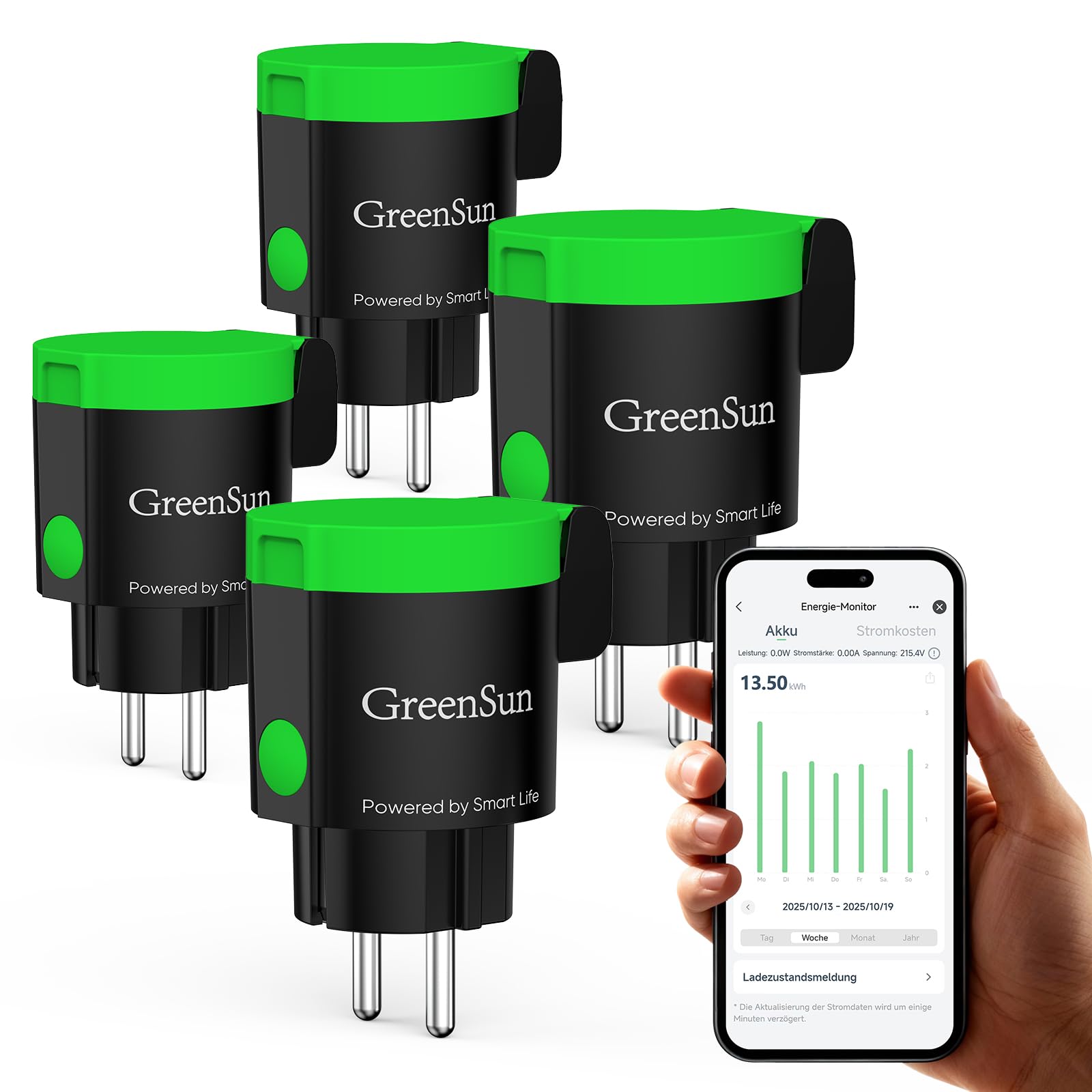 GreenSun Presa Smart Esterna - Presa Smart WiFi Outdoor Presa Intelligente Alexa Smart Life App WIFI Presa Intelligente WiFi Presa con Misura del Consumo Energetico 16A 4PC | La presa Wi-Fi IP44 misura il consumo, offre timer e orari e può essere controll