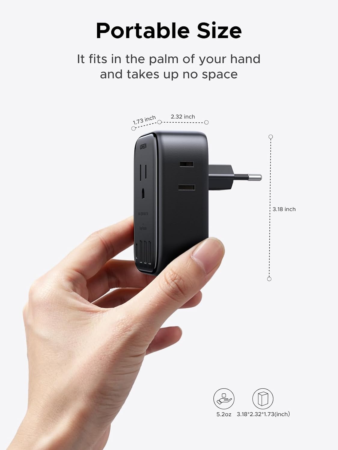 UGREEN 20W 8-Port European Travel Plug Adapter GaN | 1 USB-C, 3 USB-A, 4 AC, Type C Power Converter, for US to Italy Spain France Iceland Germany Portugal, EU Travel Essentials